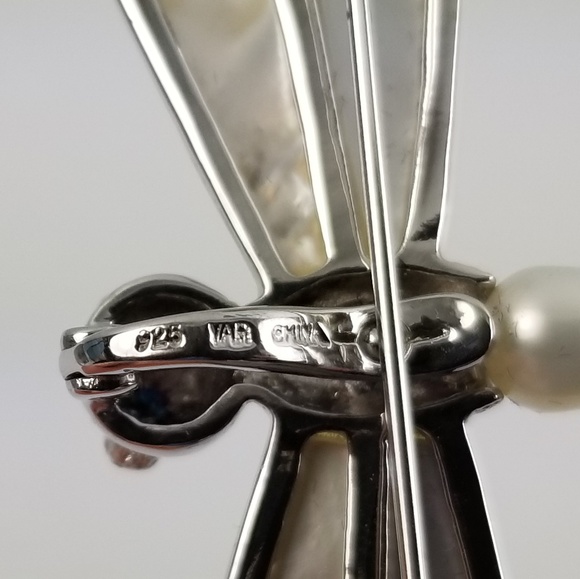 Sterling Mother of Pearl Dragonfly Pin/Pendant - Picture 6 of 8